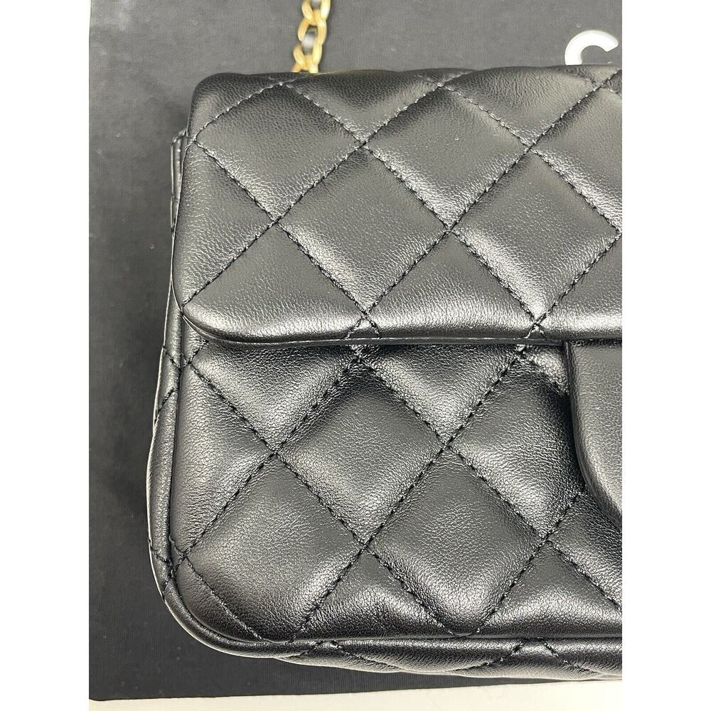 CHANEL 22S Black Mini Rectangle Pearl Crush Braid Gold Ball Flap Bag Unused - Picture 15 of 16